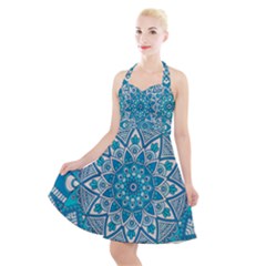 Mandala Blue Halter Party Swing Dress  by zappwaits