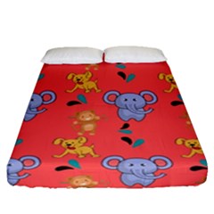 Illustration Elephant Cartoon Animal Monkey Fitted Sheet (queen Size) by danenraven