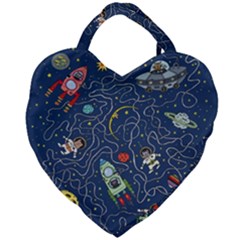 Illustration Cat Space Astronaut Rocket Maze Giant Heart Shaped Tote by Ravend