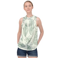 Banana Leaves Draw  High Neck Satin Top by ConteMonfrey