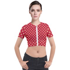Felt Background Paper Red Yellow Star Short Sleeve Cropped Jacket by artworkshop