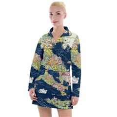 Map Italy Blue Women s Long Sleeve Casual Dress by ConteMonfrey