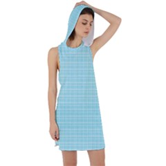 Turquoise Small Plaids Lines Racer Back Hoodie Dress by ConteMonfrey