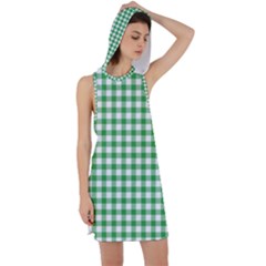 Straight Green White Small Plaids Racer Back Hoodie Dress by ConteMonfrey