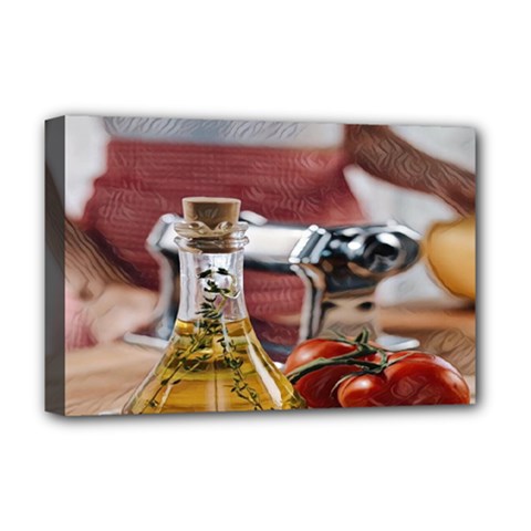 Healthy Ingredients - Olive Oil And Tomatoes Deluxe Canvas 18  X 12  (stretched) by ConteMonfrey