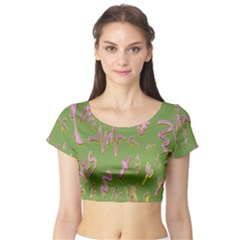 Green Yes Pink Short Sleeve Crop Top by nateshop