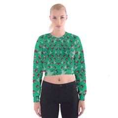 Beautiful Tropical Orchids Blooming Over Earth In Peace Cropped Sweatshirt by pepitasart