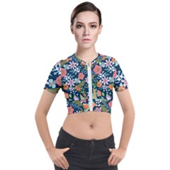 Flower Floral Background Painting Short Sleeve Cropped Jacket by danenraven