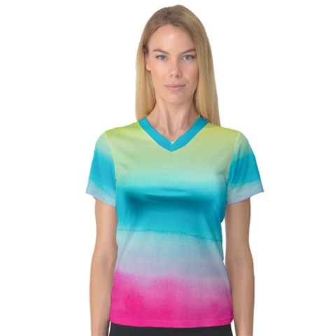 Watercolor V-neck Sport Mesh Tee by nateshop