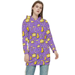 Pattern-purple-cloth Papper Pattern Women s Long Oversized Pullover Hoodie by nateshop