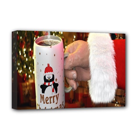Merry Christmas - Santa Claus Holding Coffee Deluxe Canvas 18  X 12  (stretched) by artworkshop