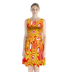 Red-yellow Sleeveless Waist Tie Chiffon Dress by nateshop