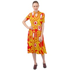 Red-yellow Keyhole Neckline Chiffon Dress by nateshop