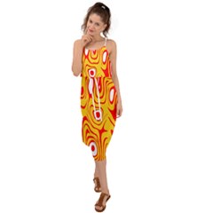 Red-yellow Waist Tie Cover Up Chiffon Dress by nateshop