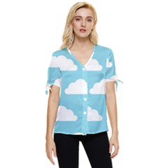 Clouds Blue Pattern Bow Sleeve Button Up Top by ConteMonfrey