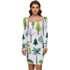 Chrismas Tree Greeen  Women Long Sleeve Ruched Stretch Jersey Dress by nateshop