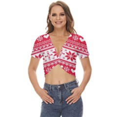Nordic-seamless-knitted-christmas-pattern-vector Twist Front Crop Top by nateshop
