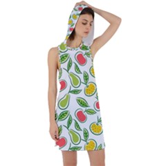 Fruit Fruits Food Illustration Background Pattern Racer Back Hoodie Dress by Ravend