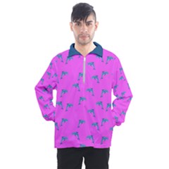 Pink And Blue, Cute Dolphins Pattern, Animals Theme Men s Half Zip Pullover by Casemiro