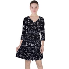 Science Einstein Formula Mathematics Physics Quarter Sleeve Ruffle Waist Dress by danenraven