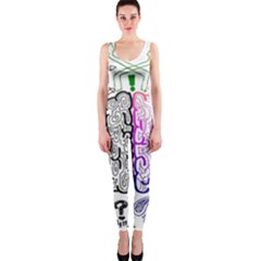 Anatomy Brain Head Medical Psychedelic  Skull One Piece Catsuit by danenraven