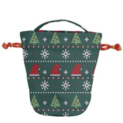 Beautiful Knitted Christmas Xmas Pattern Drawstring Bucket Bag by Jancukart