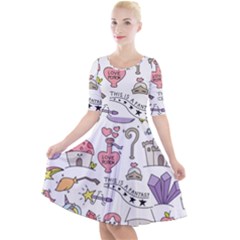 Fantasy-things-doodle-style-vector-illustration Quarter Sleeve A-line Dress by Jancukart