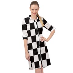 Chess Board Background Design Long Sleeve Mini Shirt Dress by Wegoenart