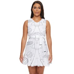 Going To Space - Cute Starship Doodle  Waist Tie Tier Mini Chiffon Dress by ConteMonfrey