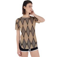 Coffee Diagonal Plaids Perpetual Short Sleeve T-shirt by ConteMonfrey