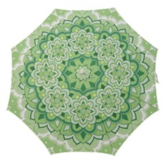 Floral-green-mandala-white Straight Umbrellas by Wegoenart
