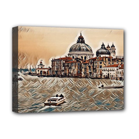 Boat In Venice San Mark`s Basilica - Italian Tour Vintage Deluxe Canvas 16  X 12  (stretched)  by ConteMonfrey