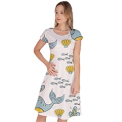 Cartoon Whale Seamless Background Pattern Classic Short Sleeve Dress by Jancukart