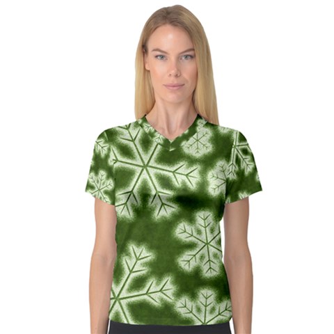 Snowflakes And Star Patterns Green Frost V-neck Sport Mesh Tee by artworkshop