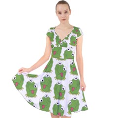 Kermit The Frog Pattern Cap Sleeve Front Wrap Midi Dress by Valentinaart