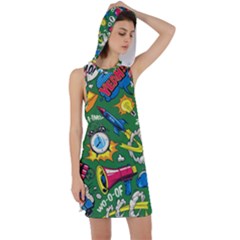 Pop Art Colorful Seamless Pattern Racer Back Hoodie Dress by Pakemis