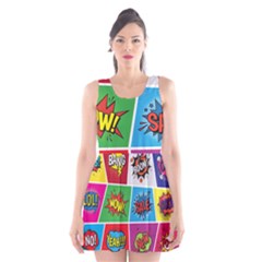 Pop Art Comic Vector Speech Cartoon Bubbles Popart Style With Humor Text Boom Bang Bubbling Expressi Scoop Neck Skater Dress by Pakemis