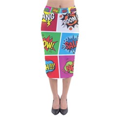 Pop Art Comic Vector Speech Cartoon Bubbles Popart Style With Humor Text Boom Bang Bubbling Expressi Velvet Midi Pencil Skirt by Pakemis