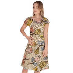 Seamless Pattern With Flower Bird Classic Short Sleeve Dress by Pakemis