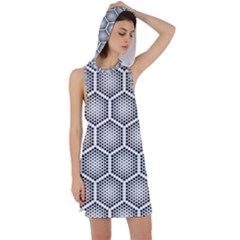 Halftone-tech-hexagons-seamless-pattern Racer Back Hoodie Dress by Pakemis