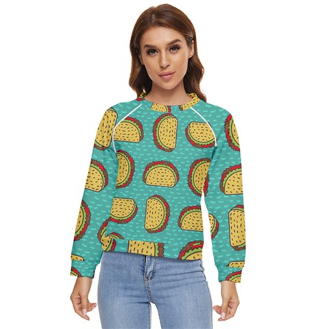 Taco-drawing-background-mexican-fast-food-pattern Women s Long Sleeve Raglan Tee by Pakemis
