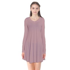 Color Rosy Brown Long Sleeve V-neck Flare Dress by Kultjers