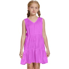 Color Ultra Pink Kids  Sleeveless Tiered Mini Dress by Kultjers