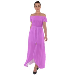 Color Violet Off Shoulder Open Front Chiffon Dress by Kultjers