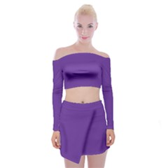 Color Rebecca Purple Off Shoulder Top With Mini Skirt Set by Kultjers