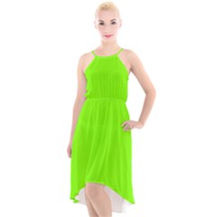 Color Chartreuse High-low Halter Chiffon Dress  by Kultjers