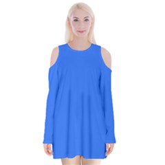 Color Deep Electric Blue Velvet Long Sleeve Shoulder Cutout Dress by Kultjers
