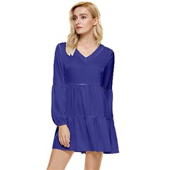 Color Midnight Blue Tiered Long Sleeve Mini Dress by Kultjers