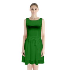Color Dark Green Sleeveless Waist Tie Chiffon Dress by Kultjers