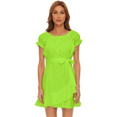 Color Green Yellow Puff Sleeve Frill Dress by Kultjers